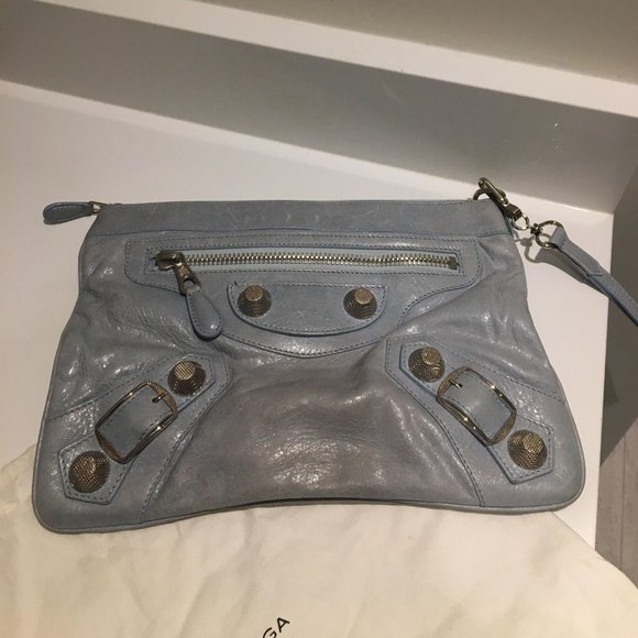Balenciaga clutch in light blue with giant silver hardware - Picture 1 of 7
